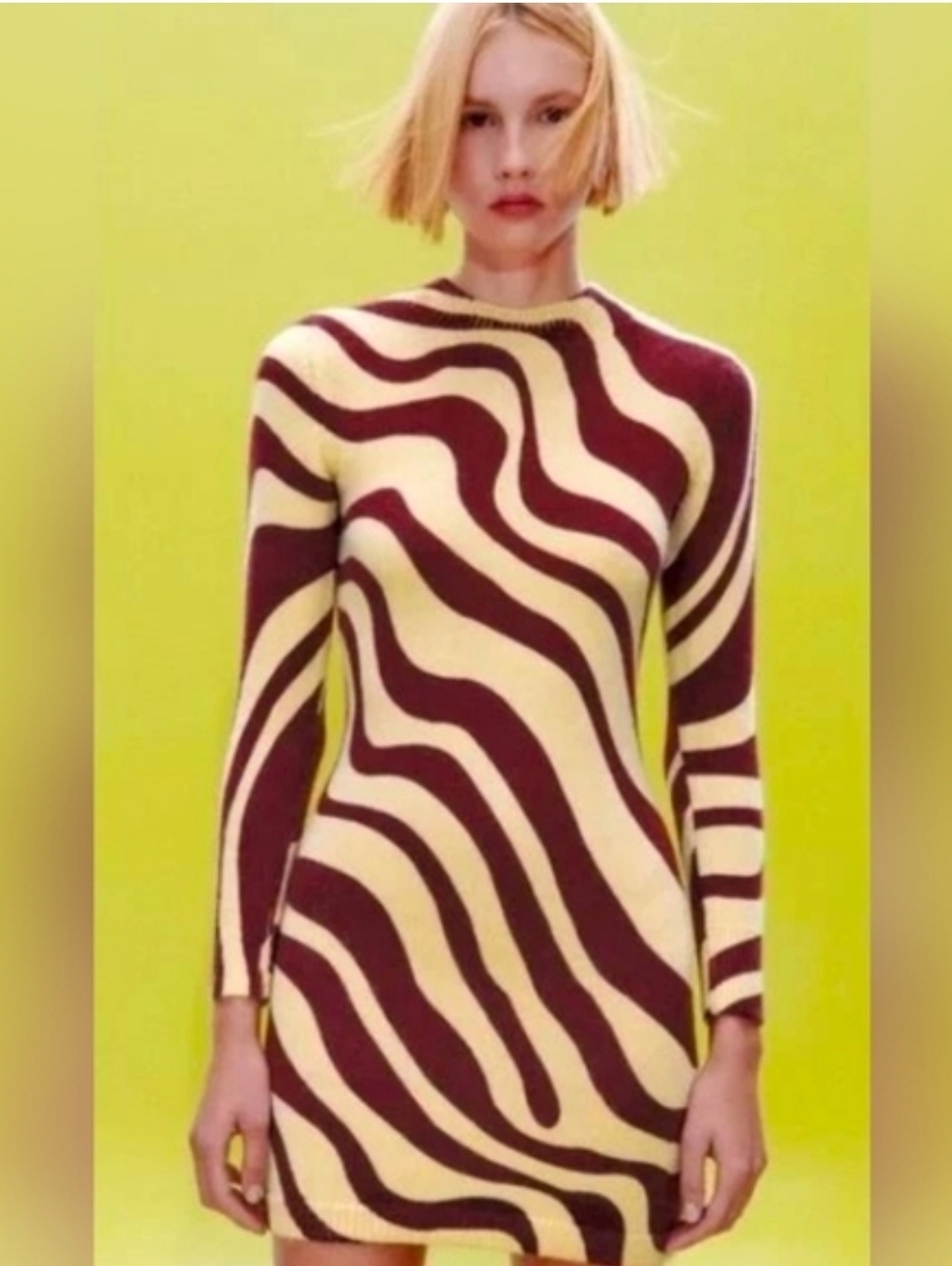 Zara Zebra Striped Jacquard Wool Blend Sweater Dress Perfect For Fall!! - Picture 2 of 16